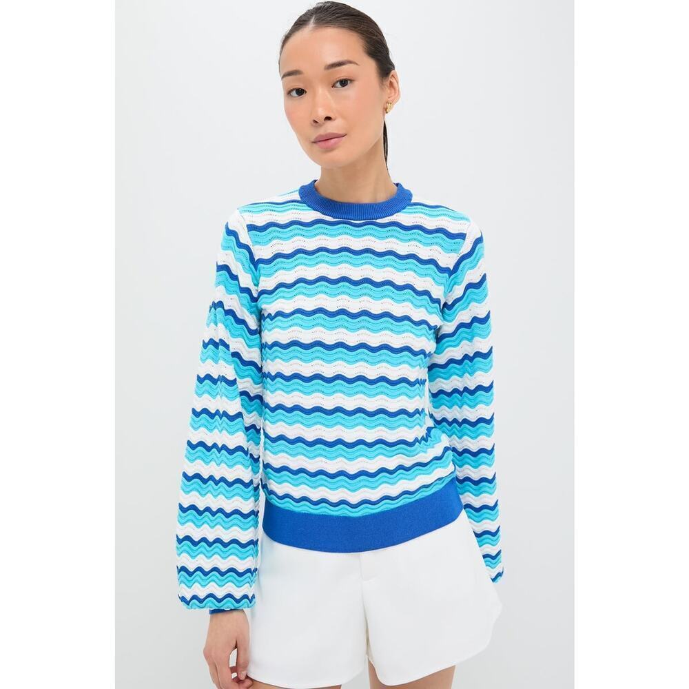 HYACINTH HOUSE Aqua Wavy Stripe Callie Crewneck NWT XS Retail $128 Tuckernuck